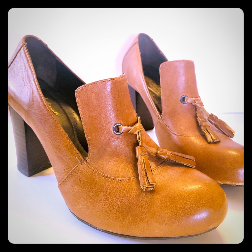 | Børn Crown Wide Heel Leather Oxfords |